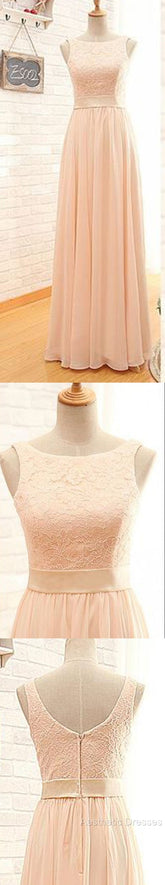 Vintage Long Column Lace Top Bateau Neck Sleeveless Blush Pink Zipper Back Maxi Bridesmaid Dresses,